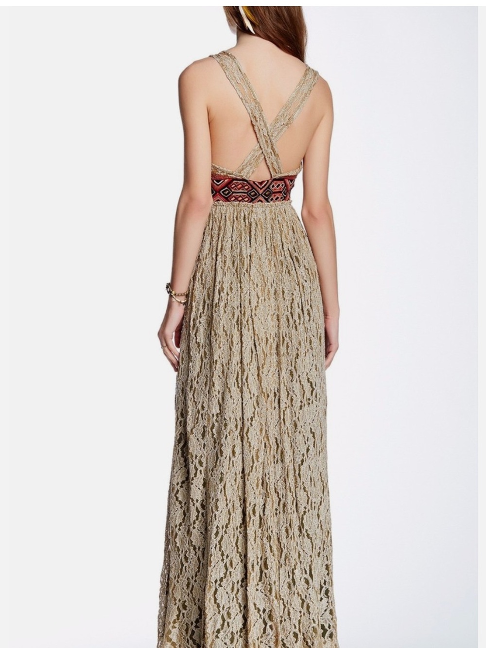$420 FREE PEOPLE Sz 6 CRUSHED GOLD PARTY EMBELLISHED DRESS BLACKENED GOLD Boho - Picture 5 of 9